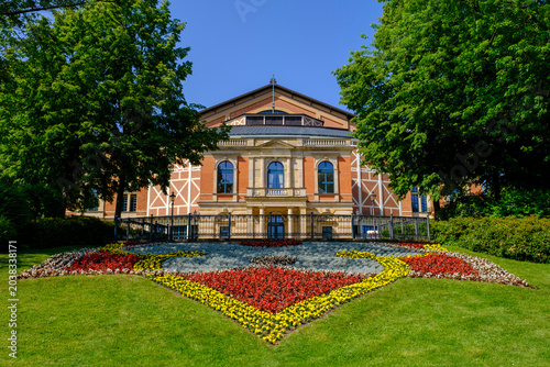 Germany, Bavaria, Bayreuth, Flowers blooming in garden of Bayreuth Festival Theatre
