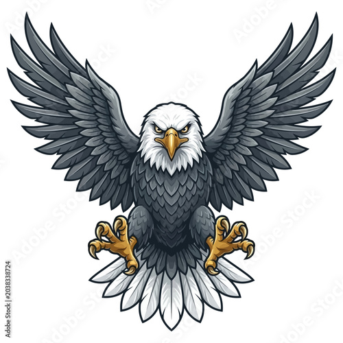 Billede på lærred A large eagle spreads its wings aggressively outdoors in a threatening stance