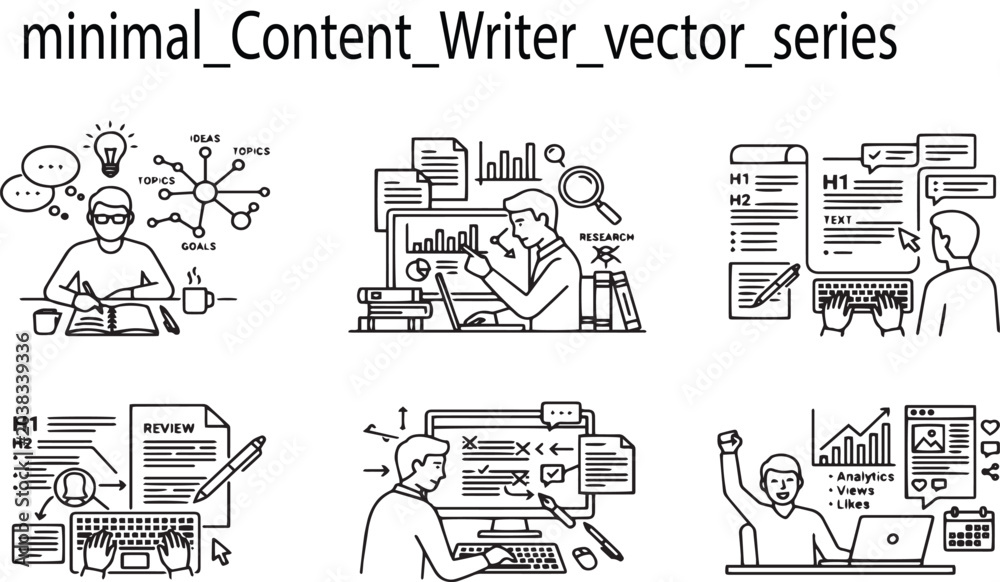 Naklejka premium Content Writer Vector Icons Set 