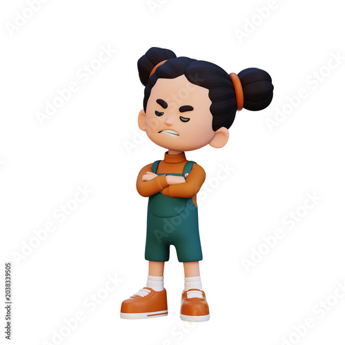Photos 3D Child Girl looking annoyed irritation and discomfort emotion concept