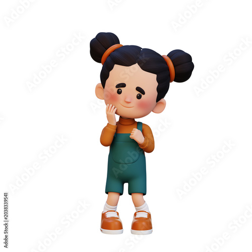 Photos 3D Child Girl shy expression introvert behavior and soft emotion concept