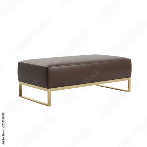 Modern Brown Leather Bench Ottoman With Gold Metal Frame Minimalist Living Room Seating