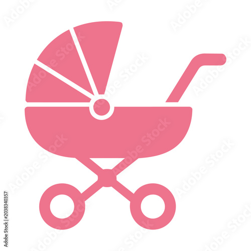 A simple pictogram icon featuring a baby stroller motif.
Designed with a pink flat silhouette for clear visibility and easy recognition in parenting and childcare content.