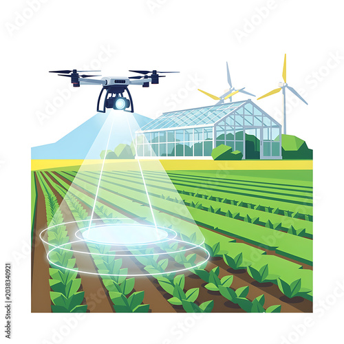 Smart Farming Agriculture Drone Vector Illustration