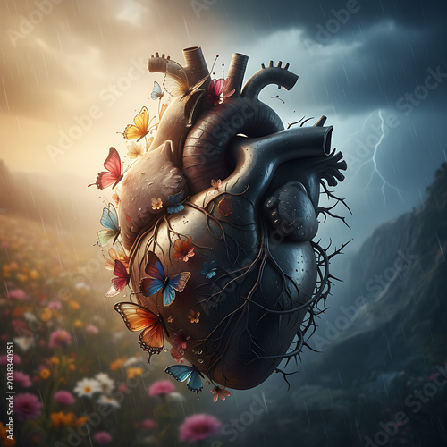 Human Heart Duality: Joy and Sadness Collage