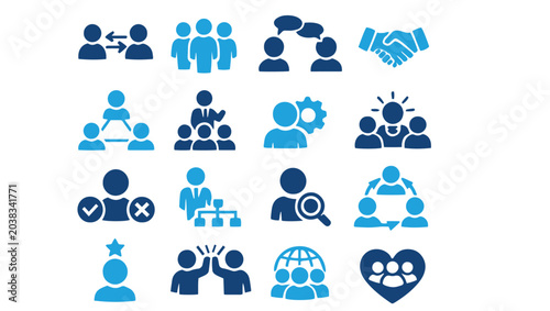 Human Interaction and Teamwork Minimal Glyph Icon Set for Corporate UI
