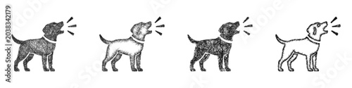 фотографія Sketch black and white dog barking icon design set