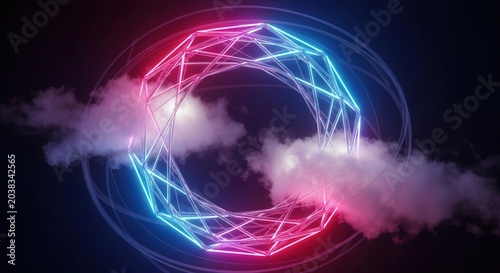 Neon Circle Cloud Technology Background.