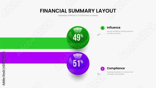 Visual Campaign Slideshow Design Vector Illustration. Simple Profile 2 Step Infographic Slide Template. Marketing Launch Two Element Graph Frame Layout.