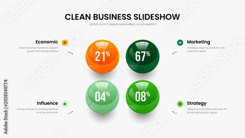 Service Showcase Presentation Template Vector Illustration. Professional Overview 4 Element Infographic Slide Design. Marketing Innovation Four Step Diagram Frame Layout.