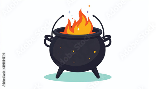 Black Cauldron with Fire Burning Inside.