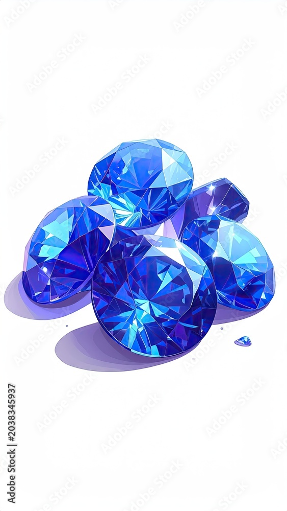 Fototapeta premium Sparkling blue gemstones against white background
