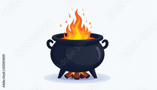 Black Cauldron on Fire Burning.