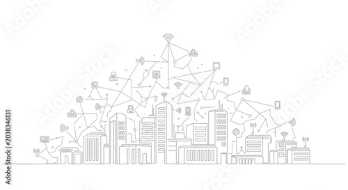 Tableau sur toile Smart City Network Connection Technology
