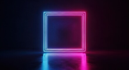 Neon square light glowing blue pink.