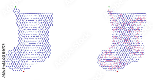 Christmas maze in the shape of a decorative Christmas stocking