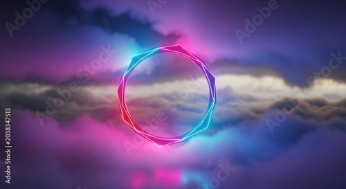 Neon Circle in Cloudy Sky.