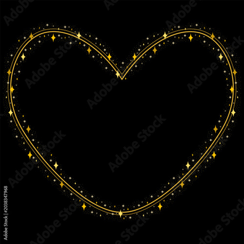 Sparkling Golden Love Heart Border Frame With Sparkling Gold Stars