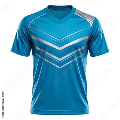 Bright turquoise blue striped crew neck T-shirt.