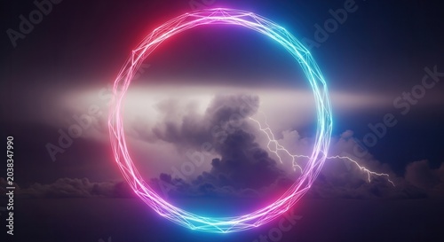 Neon Circle Light Cloud Background.