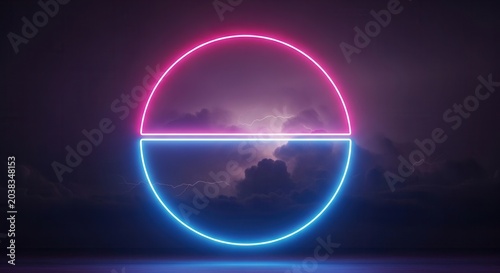 Neon Circle Light Geometric Shape Design.