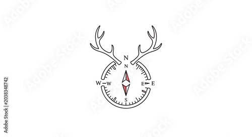 Foto Deer Antlers Compass Logo Design - Nature Navigation and Adventure Concept