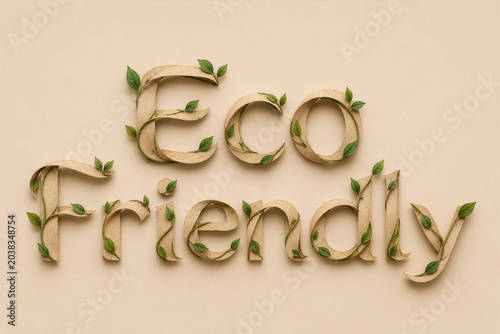 Eco Friendly Text Made of Recycled Paper and Leaves   