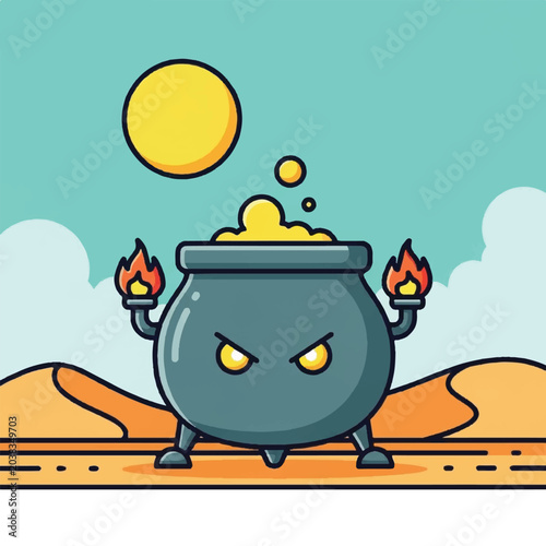 Cuadro en lienzo Angry cauldron with fire and gold.