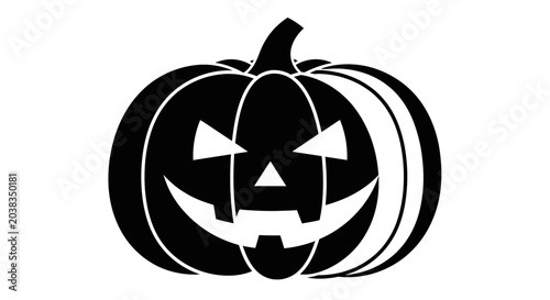 Cuadro en lienzo Black and white silhouette of a carved Halloween pumpkin jack o lantern