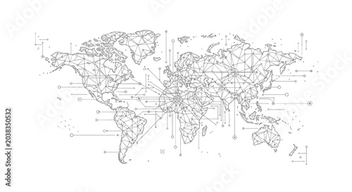 Tableau sur toile Global Network Map, Digital World Connection, Technology Concept