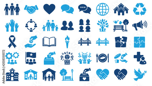 Community Network and Social Collaboration Minimal Vector Glyph Icon Set