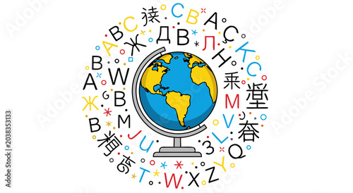 Slika na platnu Global Linguistic Diversity and Learning A Dynamic Vector Illustration of Earth