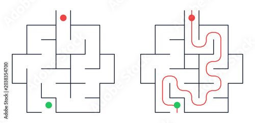 Simple maze for young children with start and end points marked