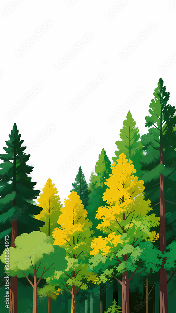Fototapeta premium Tall trees with green and yellow leaves