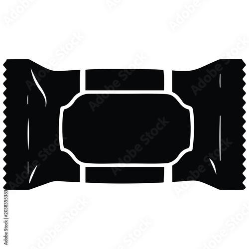 Candy bar vector silhouette illustration, packaged sweet snack icon.