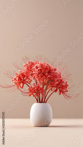 Vibrant red flowers on beige wall