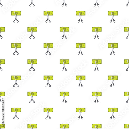 Fotografie Scissors cutting a dollar bill repeated in a seamless pattern, symbolizing finan