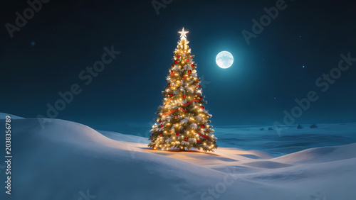 Christmas tree under moonlit sky