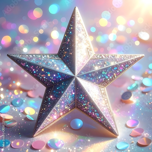 A shiny star with sparkles on a colorful background