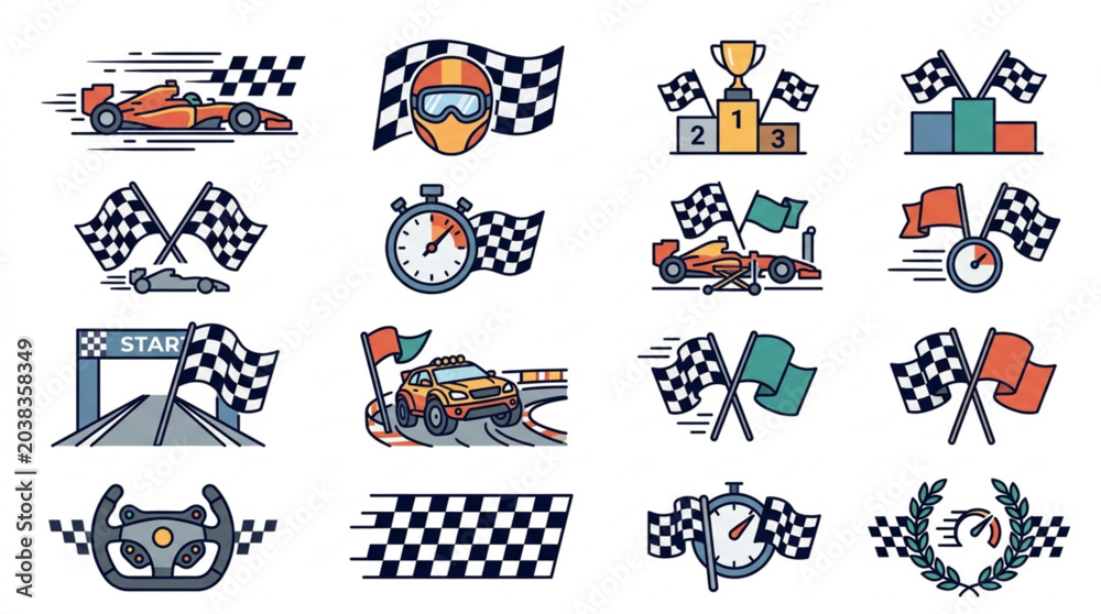 Obraz premium Race Car and Motorsport Icons Collection