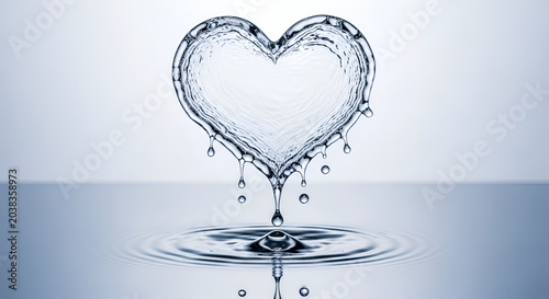 Heart Shape Formed by Flowing Water Droplets on a Reflective Surface.