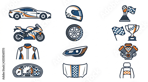 Fotografie Motorsport and Racing Equipment Icons Set