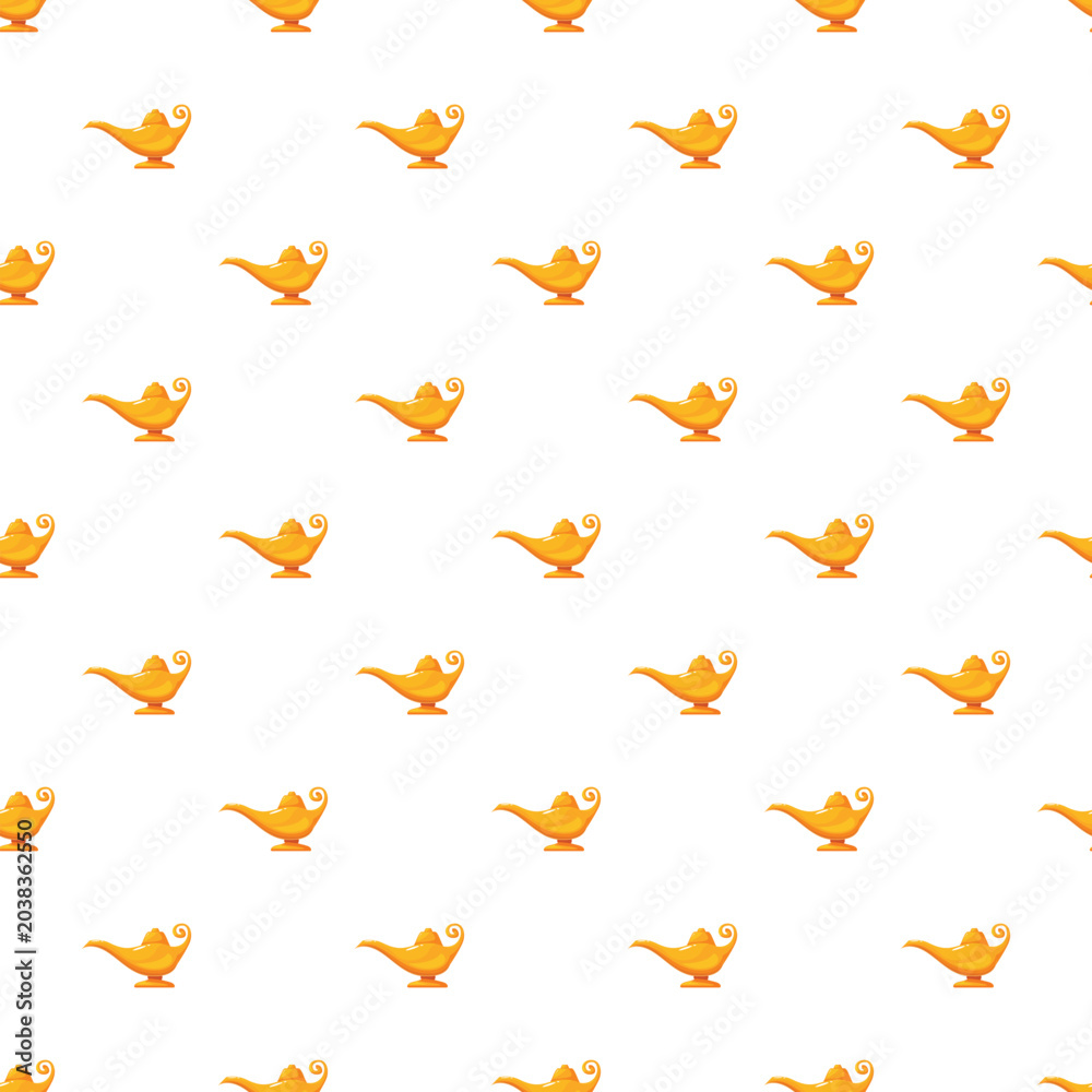Obraz premium Golden magic lamps forming a seamless pattern on a white background