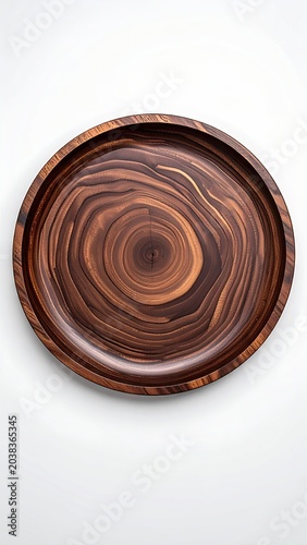 Overhead shot of a dark, wooden, circular tray