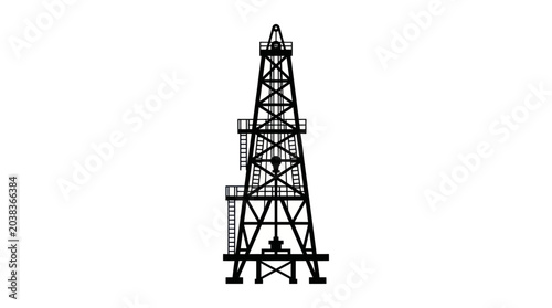 Black Oil Drilling Rig Silhouette Vector Icon