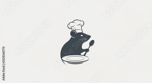 Foto Chef Rat Holding Spoon and Plate Minimalist Logo Silhouette