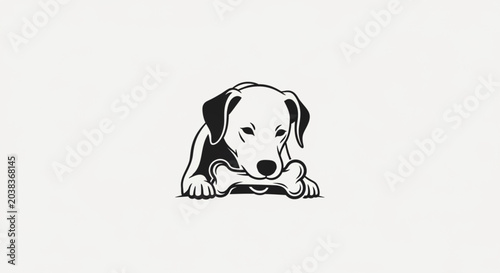 Quadro su tela Cute Labrador Puppy Gnawing Bone – Minimal Dog Logo Illustration