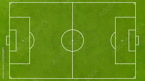A top-down view of a green soccer field with white lines marking the playing area