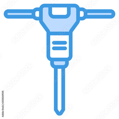 Blue pneumatic construction jackhammer for heavy demolition, suitable for industrial use with sharp metal drill bit attachment, powerful equipment.