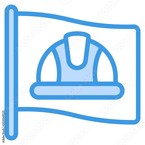 Suitable for construction and safetyrelated industries. Iconic, flat design with a waving flag element, centered with a blue hard hat.